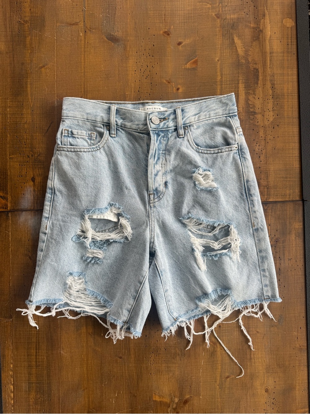 Pacsun High Rise Light Blue Distressed Denim Shorts
